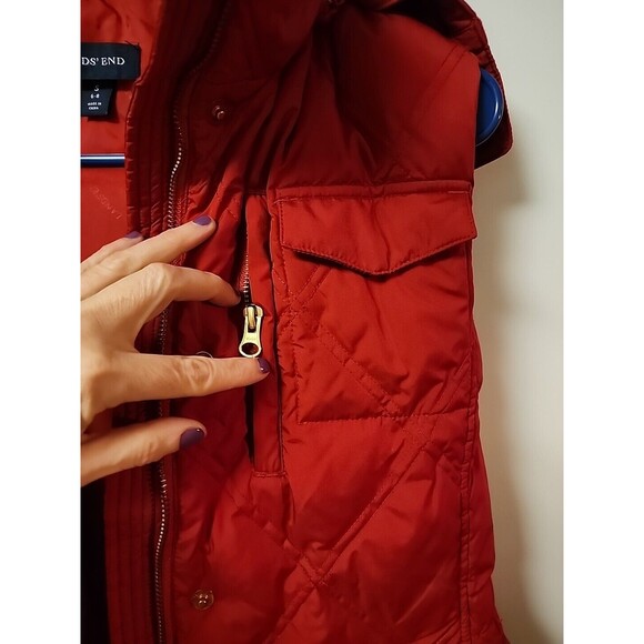 Lands End Womens sz Small Goose Down red Puffer Vest With Hood preppy outdoors - Picture 2 of 12
